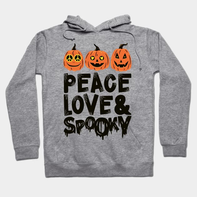 Peace Love & Spooky Hippie Halloween Pumpkins Jack O Lantern Hoodie by August Design